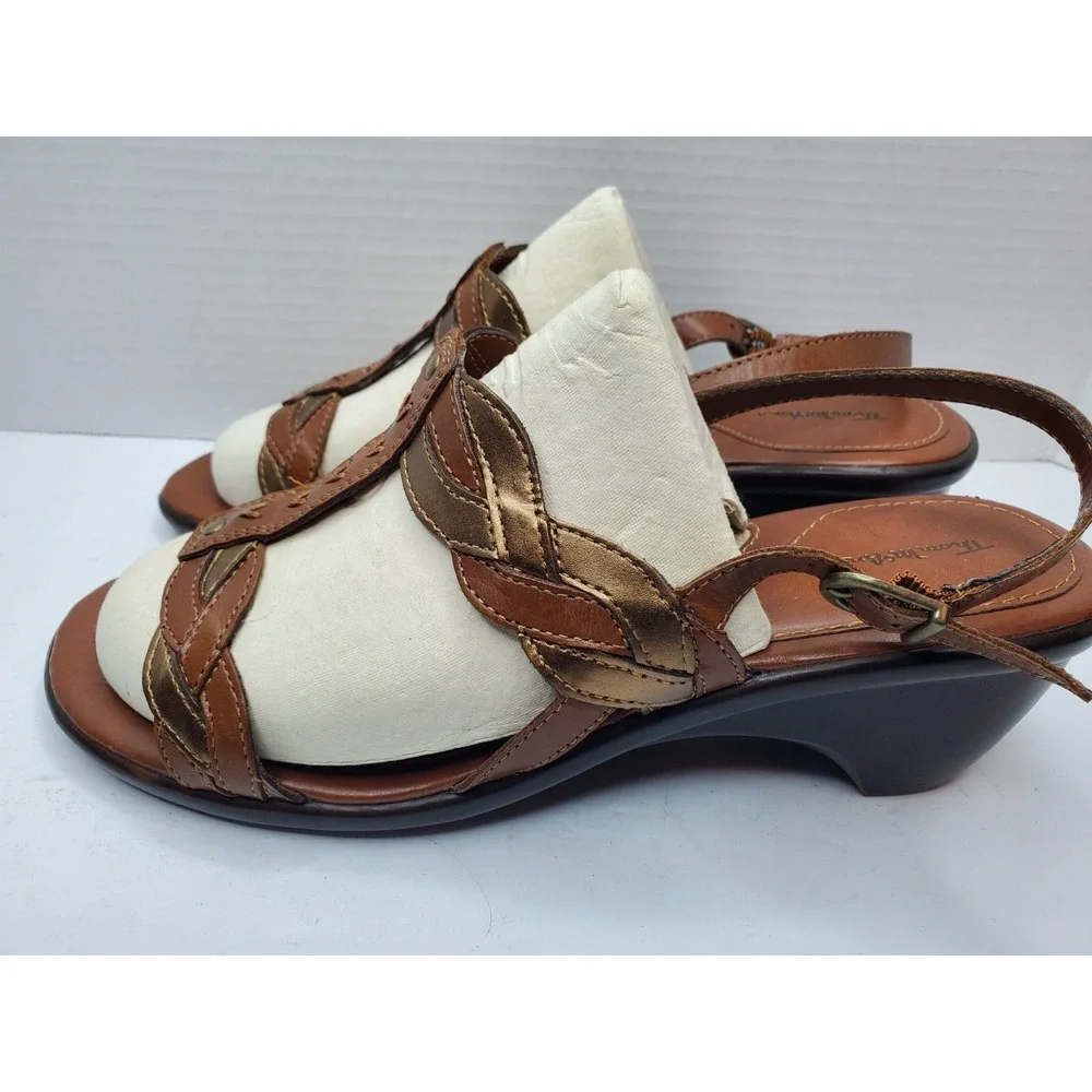 Thom McAn‎ Open Toe Slingback Sandals Wedge Heel Boho Braided Sandals Size 9W